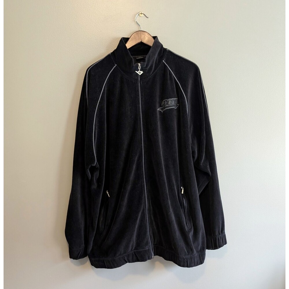 Pony Mens XL Extra Large Black Velour Track Jacket Velvet Zip Up Tracksuit Top
